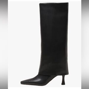Goolita Leather Stiletto Heel Knee High Boots Square Toe Slip On Fold Over Boots